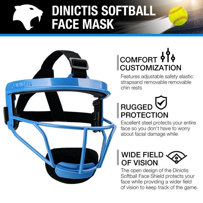 Dinictis Softball Face Mask, Lightweight, Comfortable, with Wide Field Vision, Durable and Safe Face Guards, Premium Protective Softball Fielder's Mask-Blue-Adult(L) - Image 4